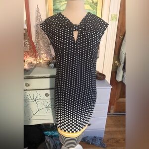 Ile Polka Dot Sheath Dress 6 Black and White Stretch Workwear VGUC Dressy